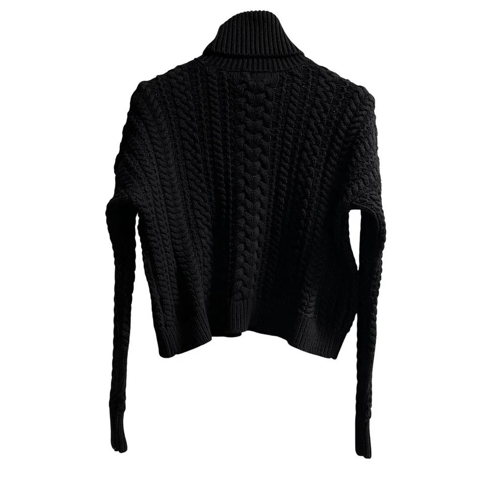 Lauren‎ Ralph Lauren Sweater Black Heavy Cable Knit Turtleneck Size L Old Money